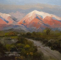 Alpenglow at Bishop - Eastern Sierra oil painting miniature