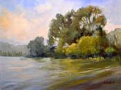 Laguna Lake San Luis Obispo oil painting Laguna Lake Reflections art by California landscape painter Karen Winters